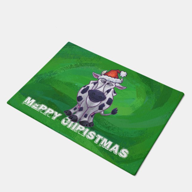 Kuh-Weihnachten auf Grün Fußmatte (Schrägansicht)