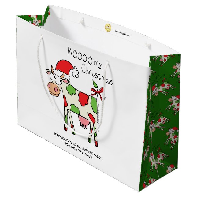 Kuh Weihnachten Niedlich Kids Große Geschenktüte (Rückseite Schrägansicht)