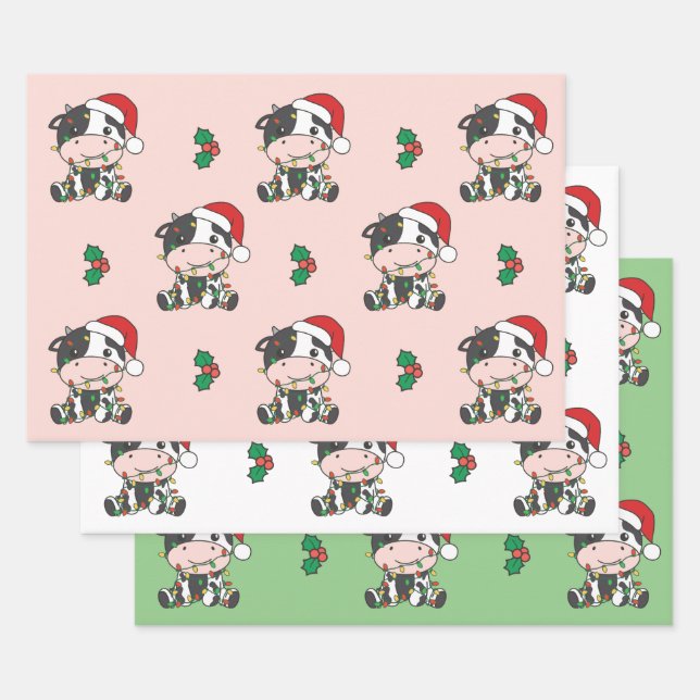 Kuh Weihnachten Winter Tiere Urlaub Kühe Geschenkpapier Set (Set)