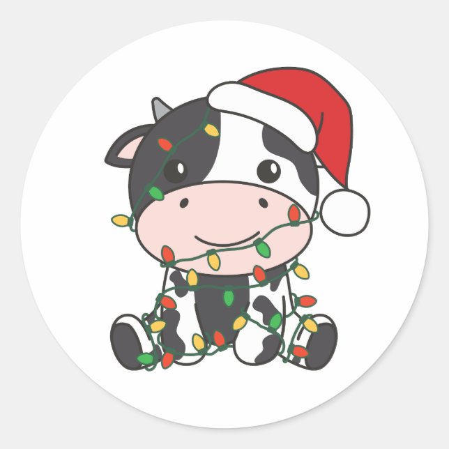 Kuh Weihnachten Winter Tiere Urlaub Kühe Runder Aufkleber (Vorderseite)