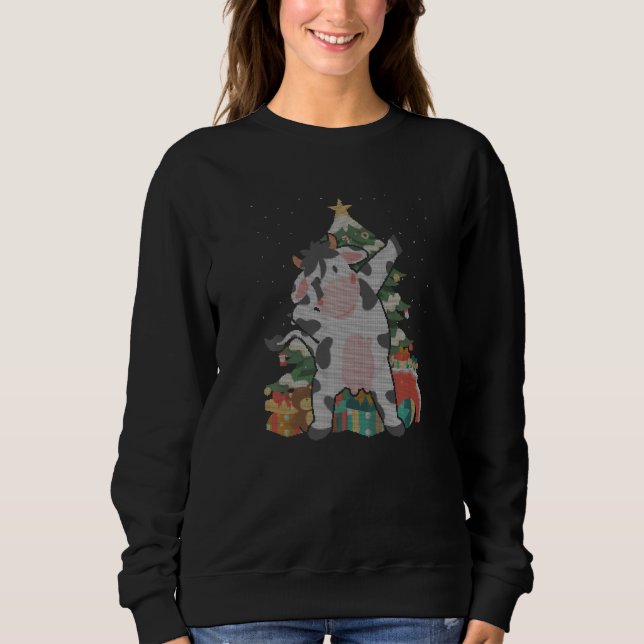 Kuh Weihnachtsbaum Ugly Weihnachten Sweatshirt (Vorderseite)