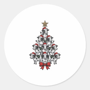 Kuh-Weihnachtsbaum Vintage-Stich Weihnachten Bauer Runder Aufkleber