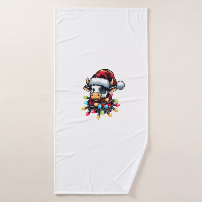 Kuh Weihnachtsfeier Buffalo Kariert Xmas Kuh Lov Badehandtuch (Badehandtuch)