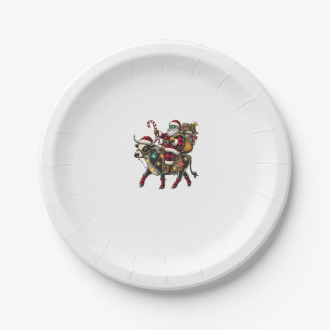 Kuh Weihnachtsfeier Buffalo Kariert Xmas Kuh Lov Pappteller (Vorderseite)