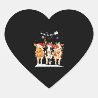 Kuh Weihnachtsleuchten Ornamente Herz-Aufkleber