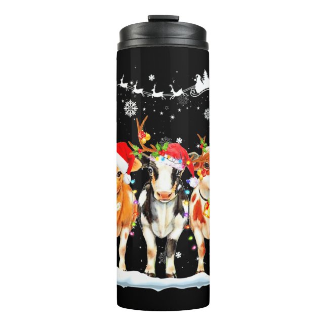 Kuh Weihnachtsleuchten Ornamente Thermosbecher (Vorderseite)