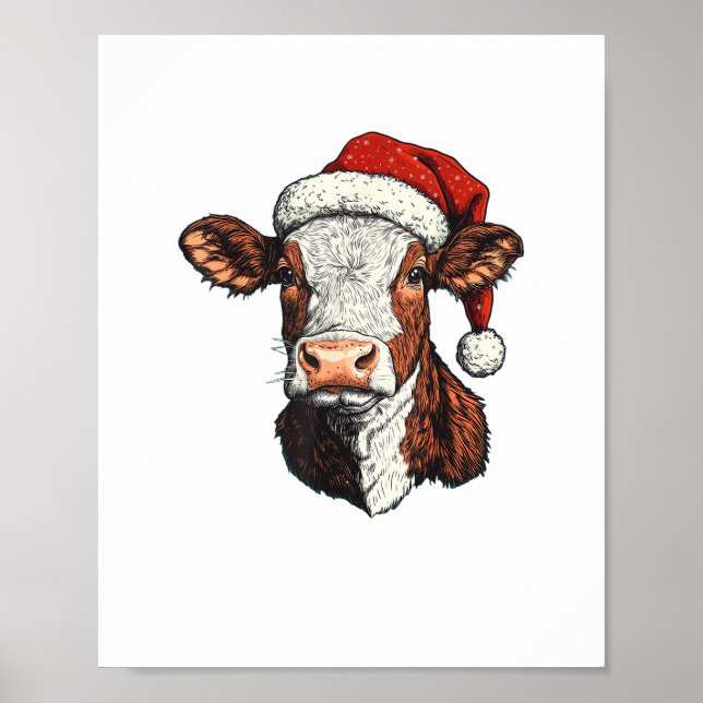 Kuh Weihnachtsmannmütze Weihnachten Weihnachten We Poster (Vorne)
