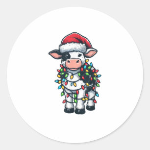 Kuh Xmas Outfit Niedlich Santa Cow Runder Aufkleber
