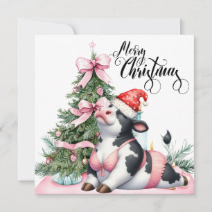 Kuh Yoga mit Weihnachtsdekoration Feiertagskarte