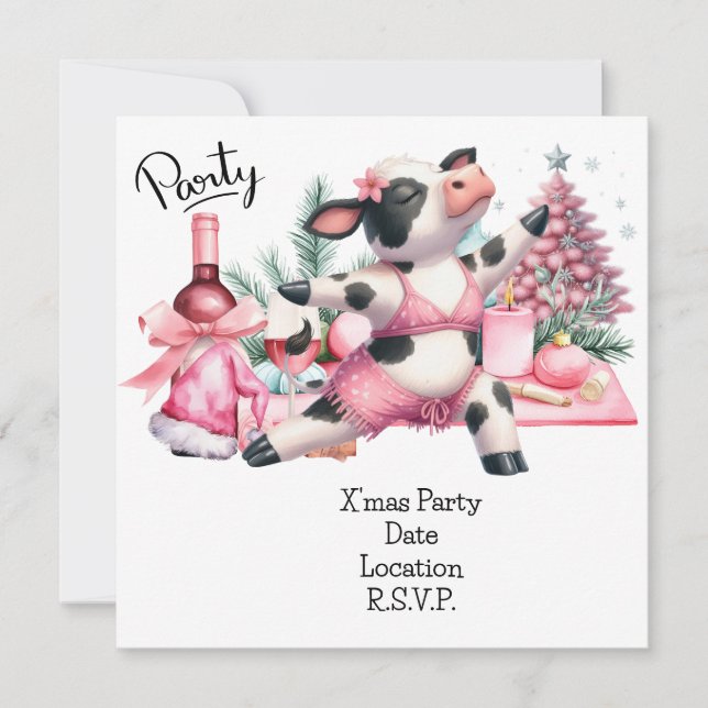 Kuh Yoga Rosa Weihnachtsdekoration Einladung (Vorderseite)