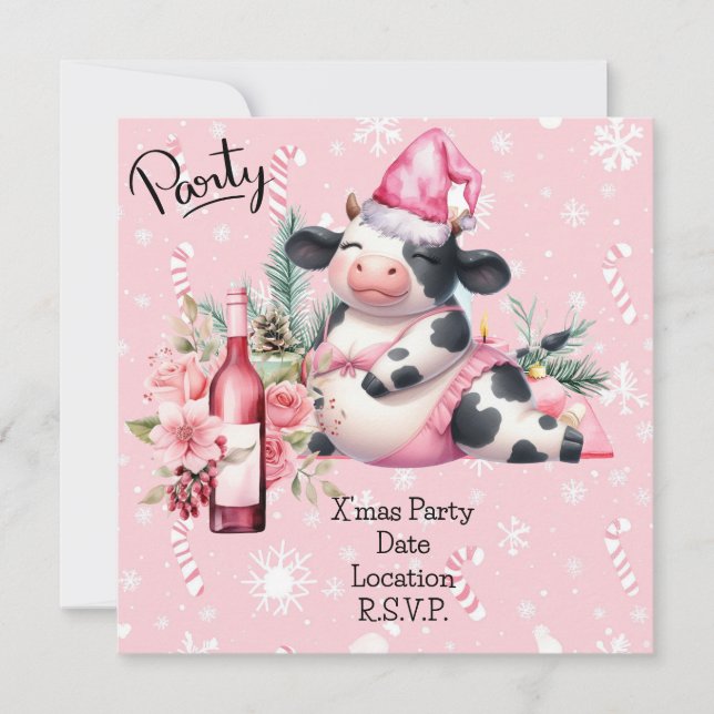 Kuh Yoga Rosa Weihnachtsdekoration Einladung (Vorderseite)