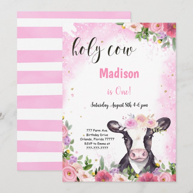 Kuh zum Geburtstag Einladung (Vorne/Hinten)