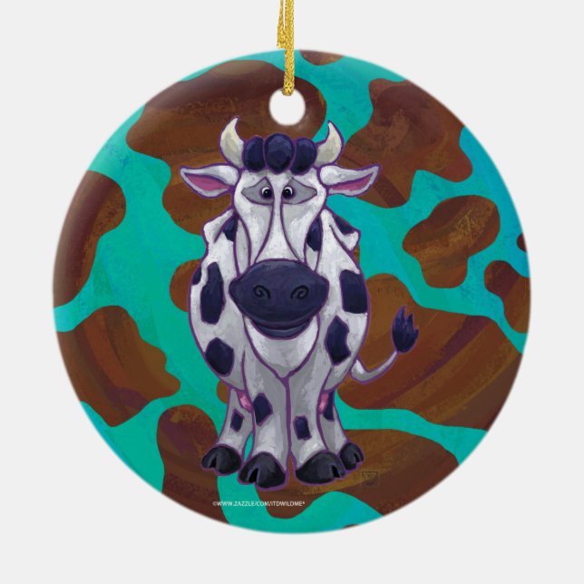 Kuhbraun und Aquamarin Keramik Ornament (Hinten)
