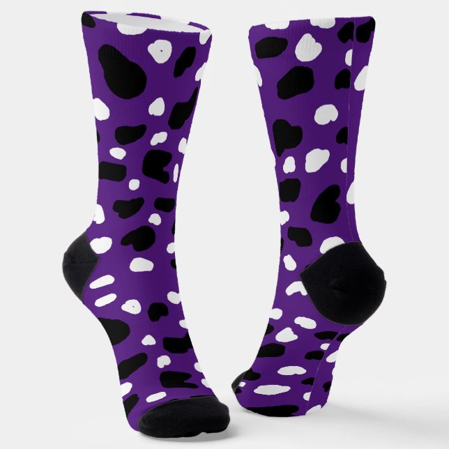 Kuhdruck auf Lila Crew Socken (Gewinkelt)