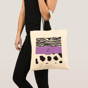 Kuhdruck, Kuhstropfen, Zebrastreifen, Monogramm Tragetasche