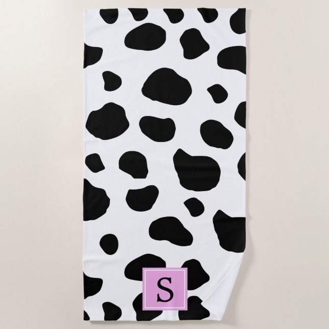 Kuhdruck, Kuhstrümpfe, schwarz-weiß, Monogramm Strandtuch (Vorderseite)