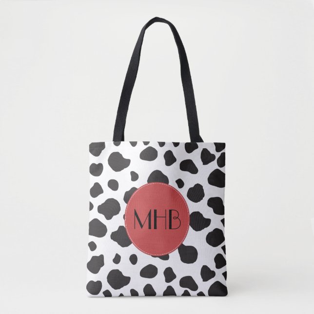 Kuhdruck, Kuhstrümpfe, schwarz-weiß, Monogramm Tasche (Vorderseite)