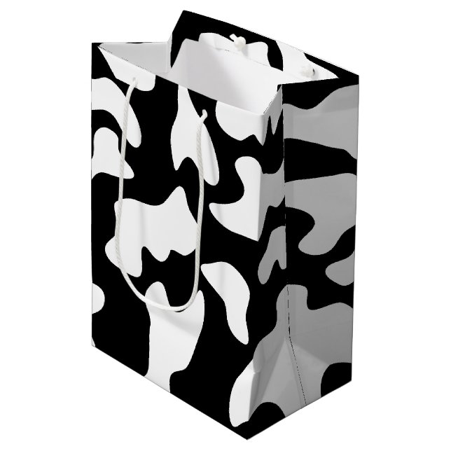 Kuhdruck Schwarz-weiß Mittlere Geschenktüte (Vorderseite Schrägansicht)
