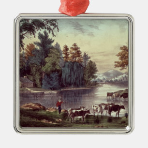 Kühe auf dem Ufer von einem See Silbernes Ornament