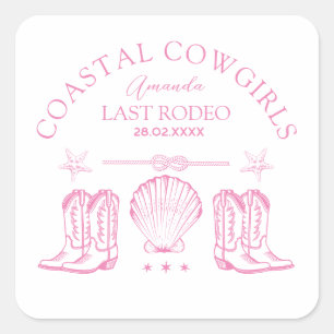 Kühe-Cowgirl-Stiefel Western-Junggesellinnenabschi Quadratischer Aufkleber