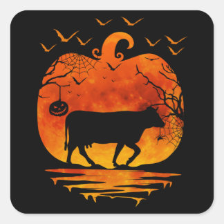 KUHE HALLOWEEN KOSTEN PUMPKIN FALLSAISON QUADRATISCHER AUFKLEBER