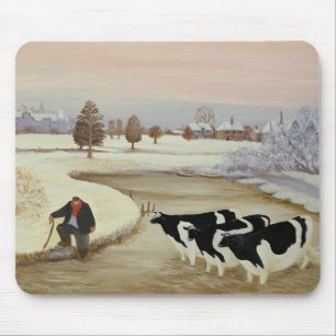 Kühe in einem Winter-Fluss Mousepad