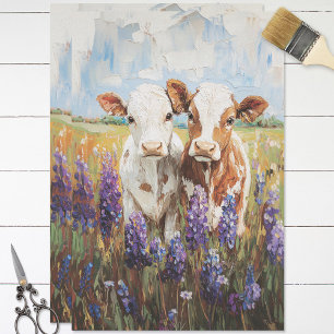 Kühe Kälber Lupine Blume Malerei Decoupage Seidenpapier