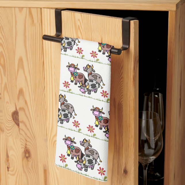 Kühe Moo Floral Küche Handtuch (Drittel gefaltet)
