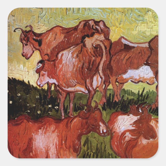 Kühe (nach Jordaens) von Vincent van Gogh Quadratischer Aufkleber (Vorderseite)