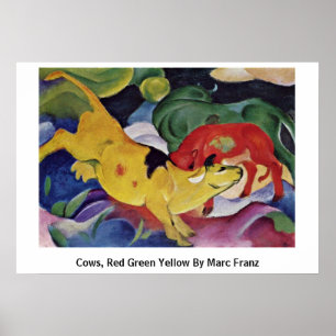 Kühe, rotes grünes Gelb durch Marc Franz Poster