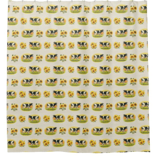 Kühe und Sonnenblumen Duschwand Duschvorhang (Vorderseite)