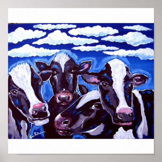 Kühe Vegetarisches buntes Volk Kunst Poster (Vorne)