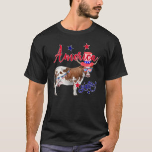 Kuhfarm 4. Juli Patriotisches Bauernmädchen Amerik T-Shirt