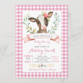 Kuhfarm Babydusche Einladung Rosa Mädchen