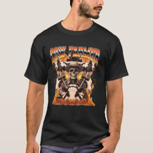 Kuhfarm Landwirtschaft Bauer Flammen Skelett 90er T-Shirt
