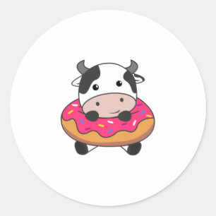 Kuhfarm Tier in Donut Kawaii Kühe Donuts Runder Aufkleber