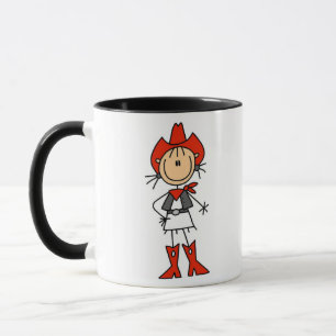 Kuhgirl-Stickfigur mit rotem Hut und Stiefeln Tass Tasse