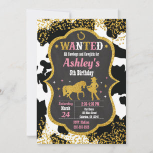 Kuhhaut Cowgirl Western-Party Geburtstag Einladung