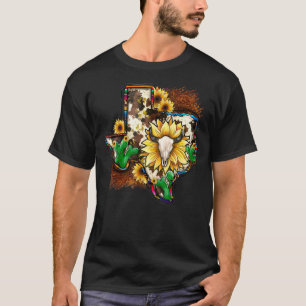 Kuhhaut Stier Schädel Sonnenblume Texas Karte T-Shirt