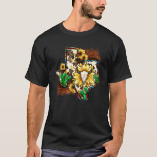 Kuhhaut Stier Schädel Sonnenblume Texas Karte West T-Shirt
