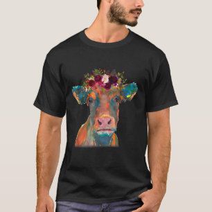 Kuhkopf-Gesicht Druckfarben Wasserfarbe Floral T-Shirt