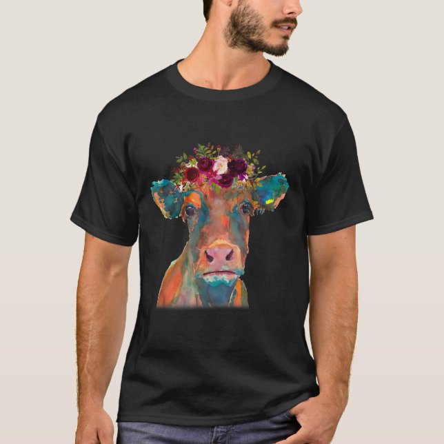 Kuhkopfgesicht farbenfrohe Wasserfarbe | Kuhgesche T-Shirt (Vorderseite)