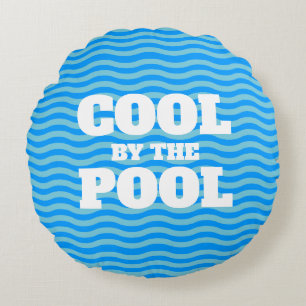 Kühl am Pool süßes blaues Wasser wellige Linien Rundes Kissen