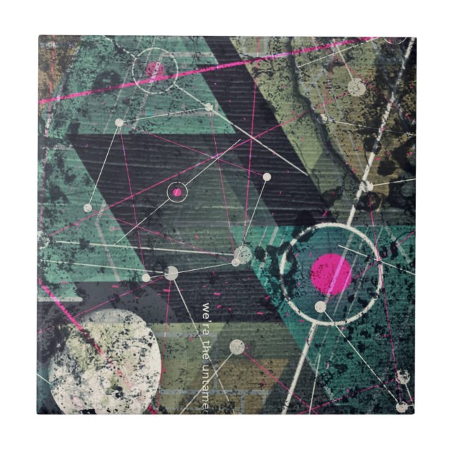 Kühle abstrakte digitale Graffiti-Kunst Geometrisc Fliese (Vorderseite)