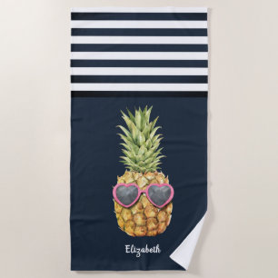 Kühle Ananas Marine Streifen in Navyblau Strandtuch