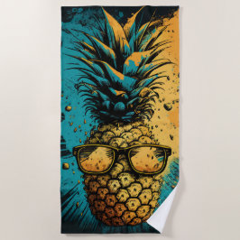 Kühle Ananas mit Sonnenbrille – Sommer Pop Art Strandtuch