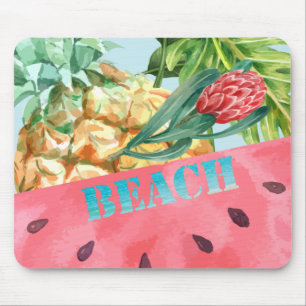 Kühle Ananas Wassermelone Hibiskus Palmblätter  Mousepad