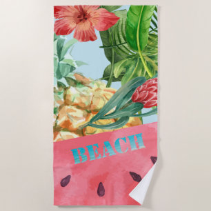 Kühle Ananas Wassermelone Hibiskus Palmblätter Strandtuch