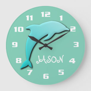 Kühle Aqua Blau Delfin Monogramm Große Wanduhr