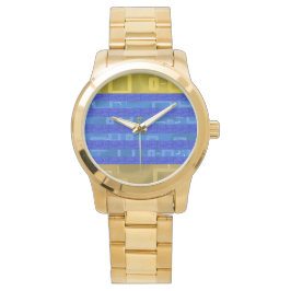 Kühle blaue goldene geometrische Streifen Armbanduhr